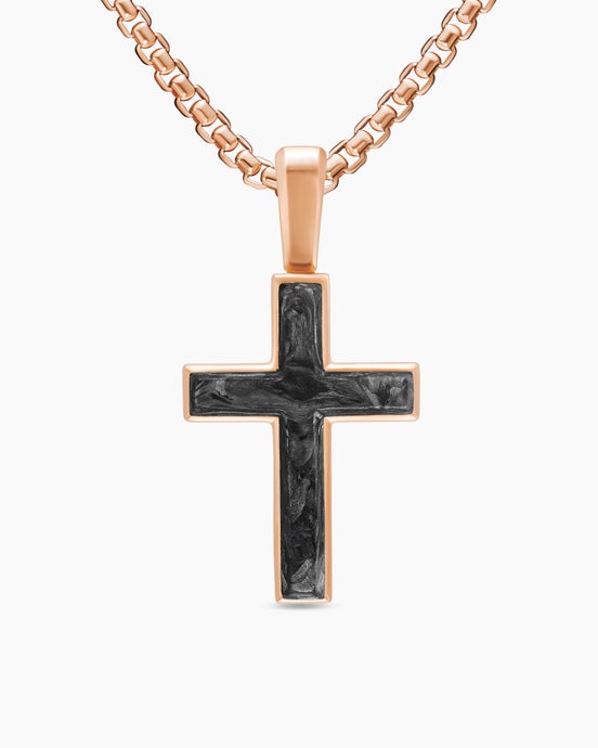 Cross Amulet in 18K Rose Gold with Forged Carbon, 24mm