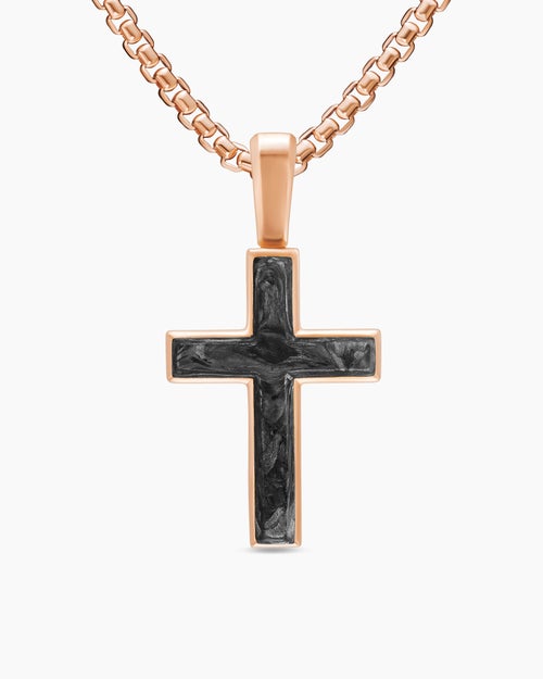 Amulette croix en or rose 18 carats avec Forged Carbon, 24 mm hommes