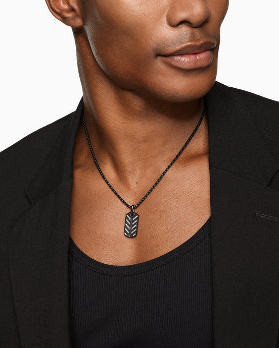 Chevron Fluorescent Tag in Black Titanium with Diamonds, 27mm