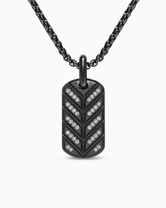Chevron Fluorescent Tag in Black Titanium with Diamonds, 27mm