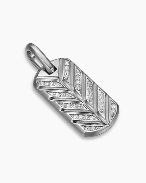 Mens Chevron Fluorescent Tag in Sterling Silver with Diamonds, 27mm