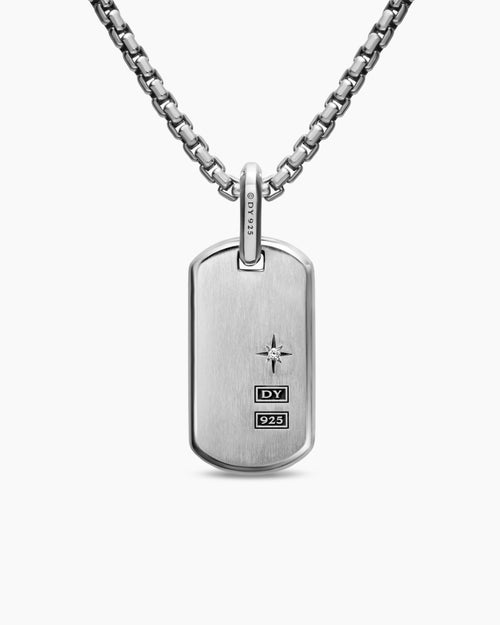 Mens Chevron Fluorescent Tag in Sterling Silver with Diamonds, 27mm