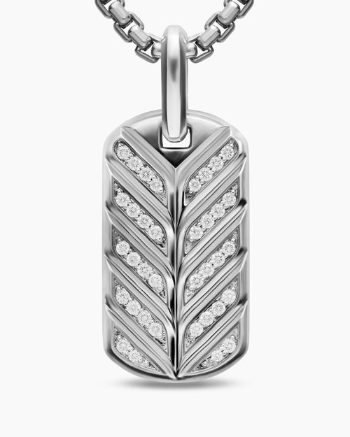 Mens Chevron Fluorescent Tag in Sterling Silver with Diamonds, 27mm