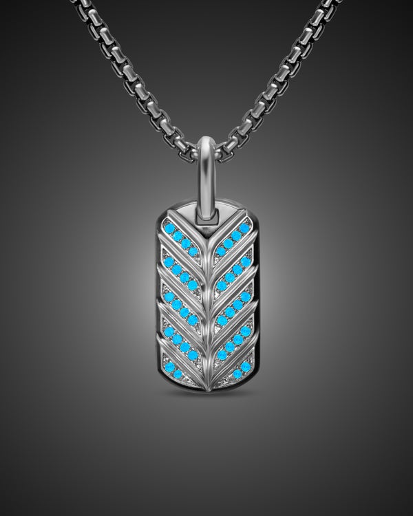 Chevron Fluorescent Tag in Sterling Silver with Diamonds, 27mm