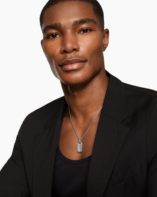 Chevron Fluorescent Tag in Sterling Silver with Diamonds, 27mm