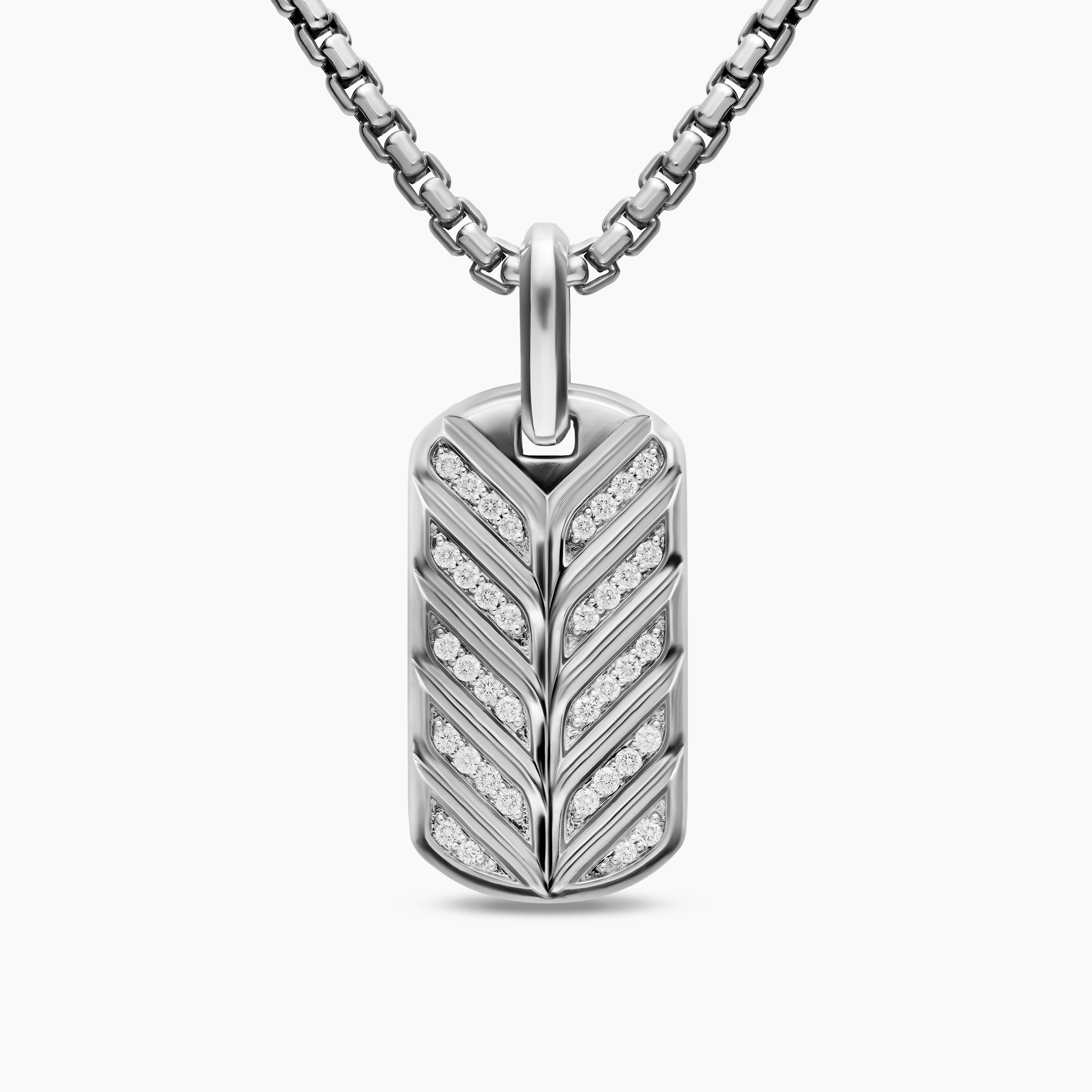 Mens Chevron Fluorescent Tag in Sterling Silver with Diamonds, 27mm