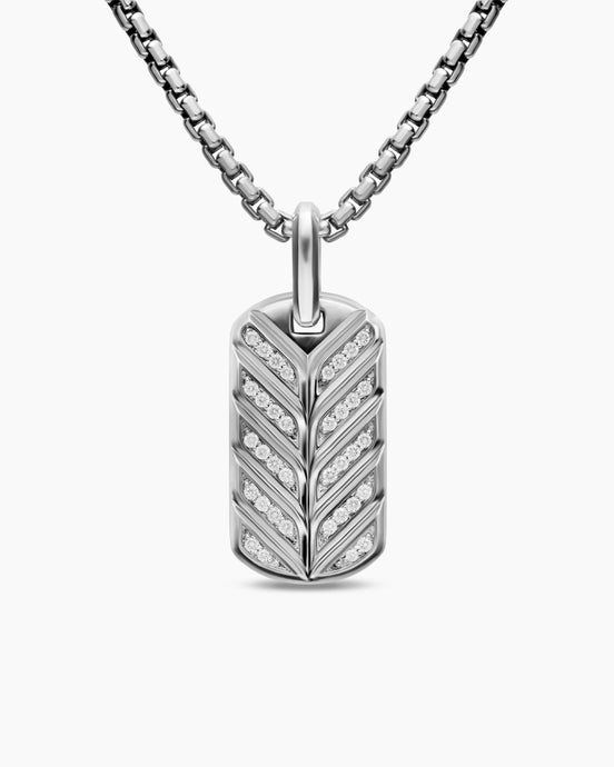 Chevron Fluorescent Tag in Sterling Silver with Diamonds, 27mm