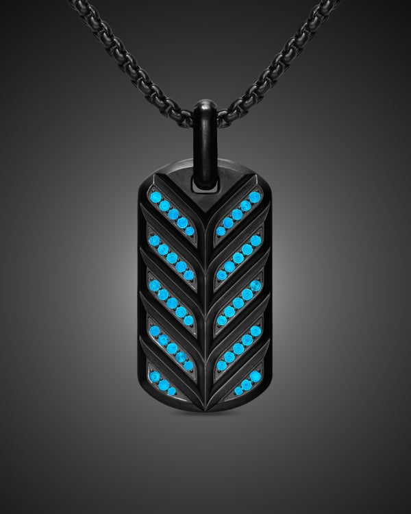 Médaille Chevron fluorescente en titane noir avec diamants, 35 mm
