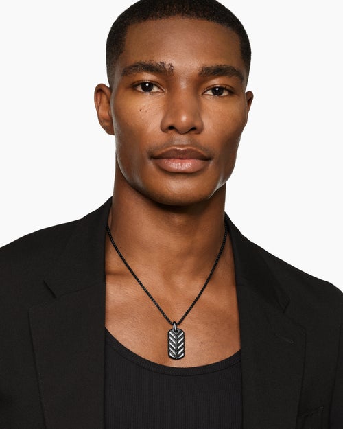 Mens Chevron Fluorescent Tag in Black Titanium with Diamonds, 35mm