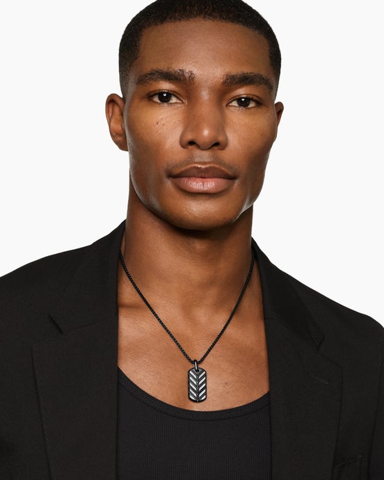 Chevron Fluorescent Tag in Black Titanium with Diamonds, 35mm