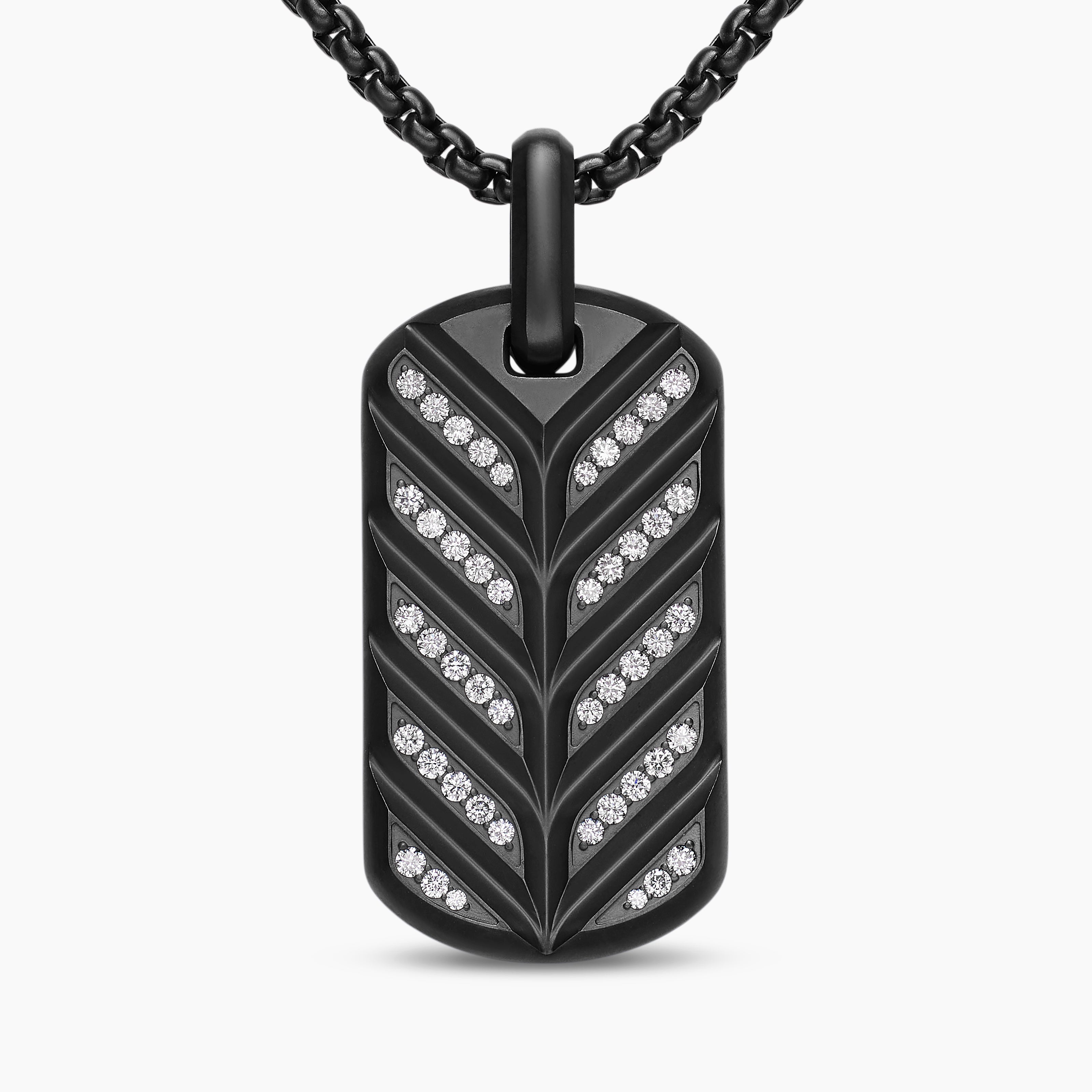 Mens Chevron Fluorescent Tag in Black Titanium with Diamonds, 35mm