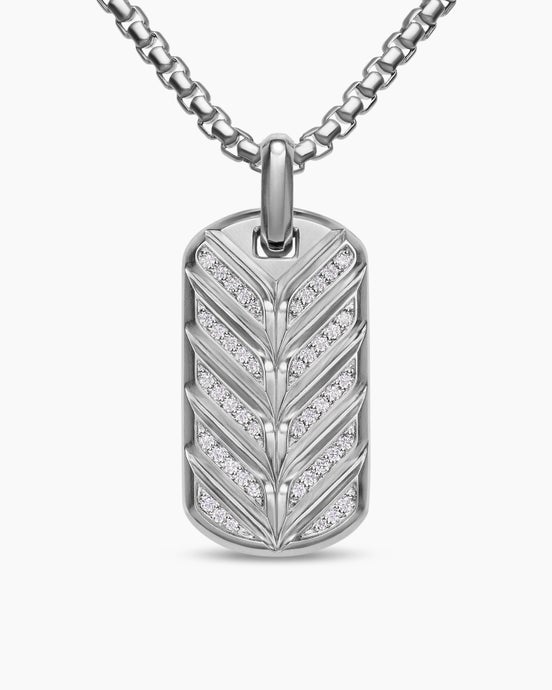 Chevron Fluorescent Tag in Sterling Silver with Diamonds, 35mm