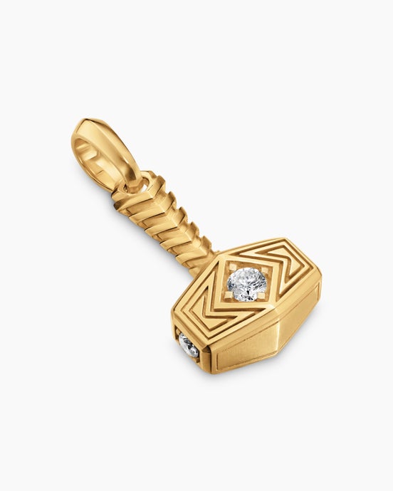 Thor Hammer Amulet in 18K Yellow Gold with Diamonds, 25mm
