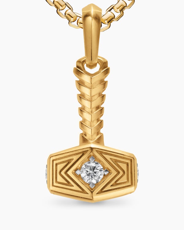 Thor Hammer Amulet in 18K Yellow Gold with Diamonds, 25mm