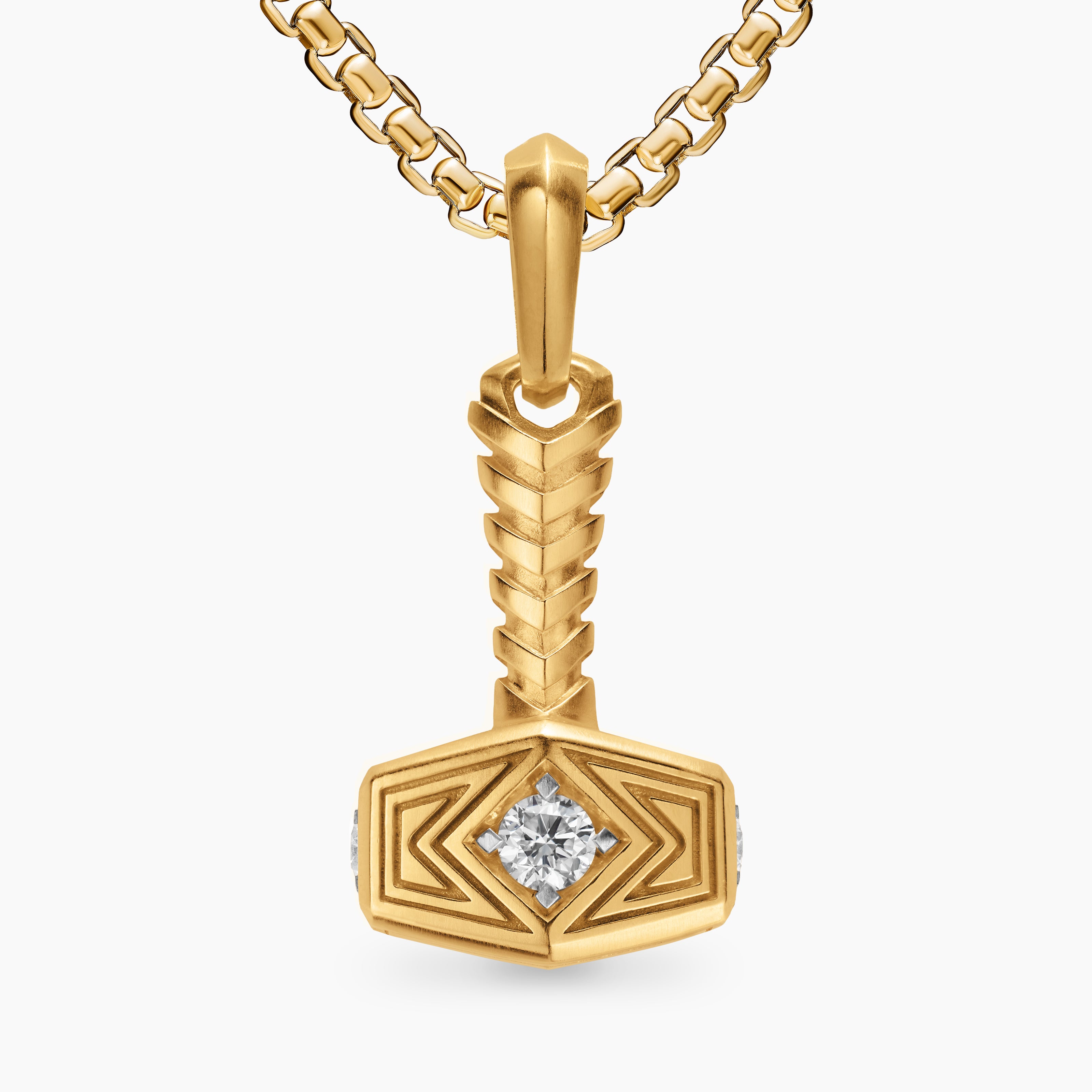 Mens Thor Hammer Amulet in 18K Yellow Gold with Diamonds, 25mm