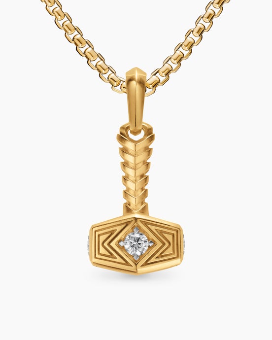 Thor Hammer Amulet in 18K Yellow Gold with Diamonds, 25mm