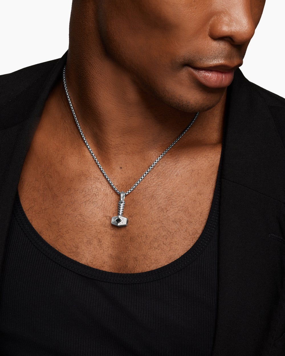 Amulette marteau de Thor en argent sterling avec diamants noirs, 25 mm hommes