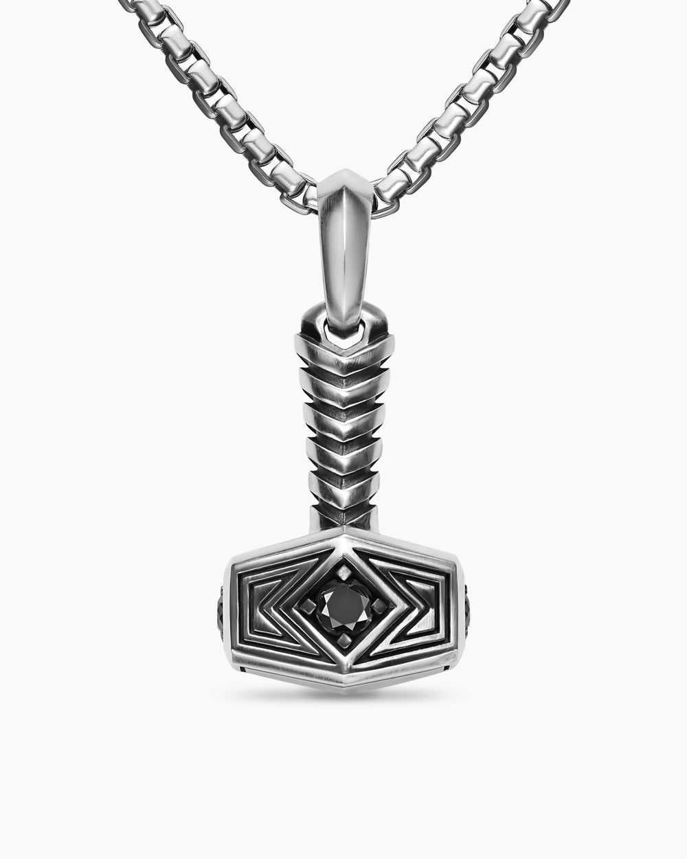 Amulette marteau de Thor en argent sterling avec diamants noirs, 25 mm hommes