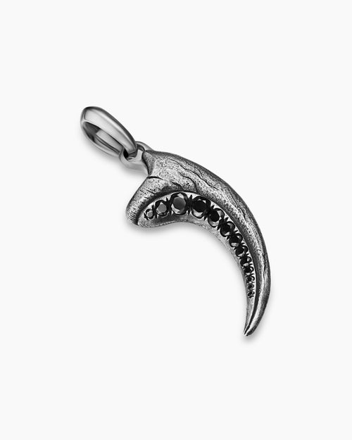 Mens Raptor Claw Amulet in Sterling Silver with Black Diamonds, 36.2mm
