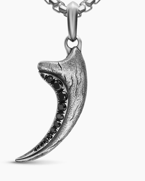 Mens Raptor Claw Amulet in Sterling Silver with Black Diamonds, 36.2mm
