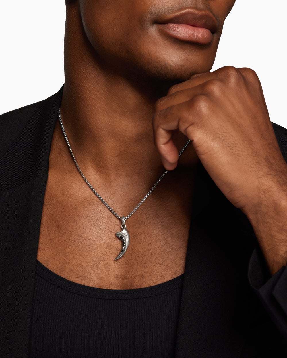 Mens Raptor Claw Amulet in Sterling Silver with Black Diamonds, 36.2mm