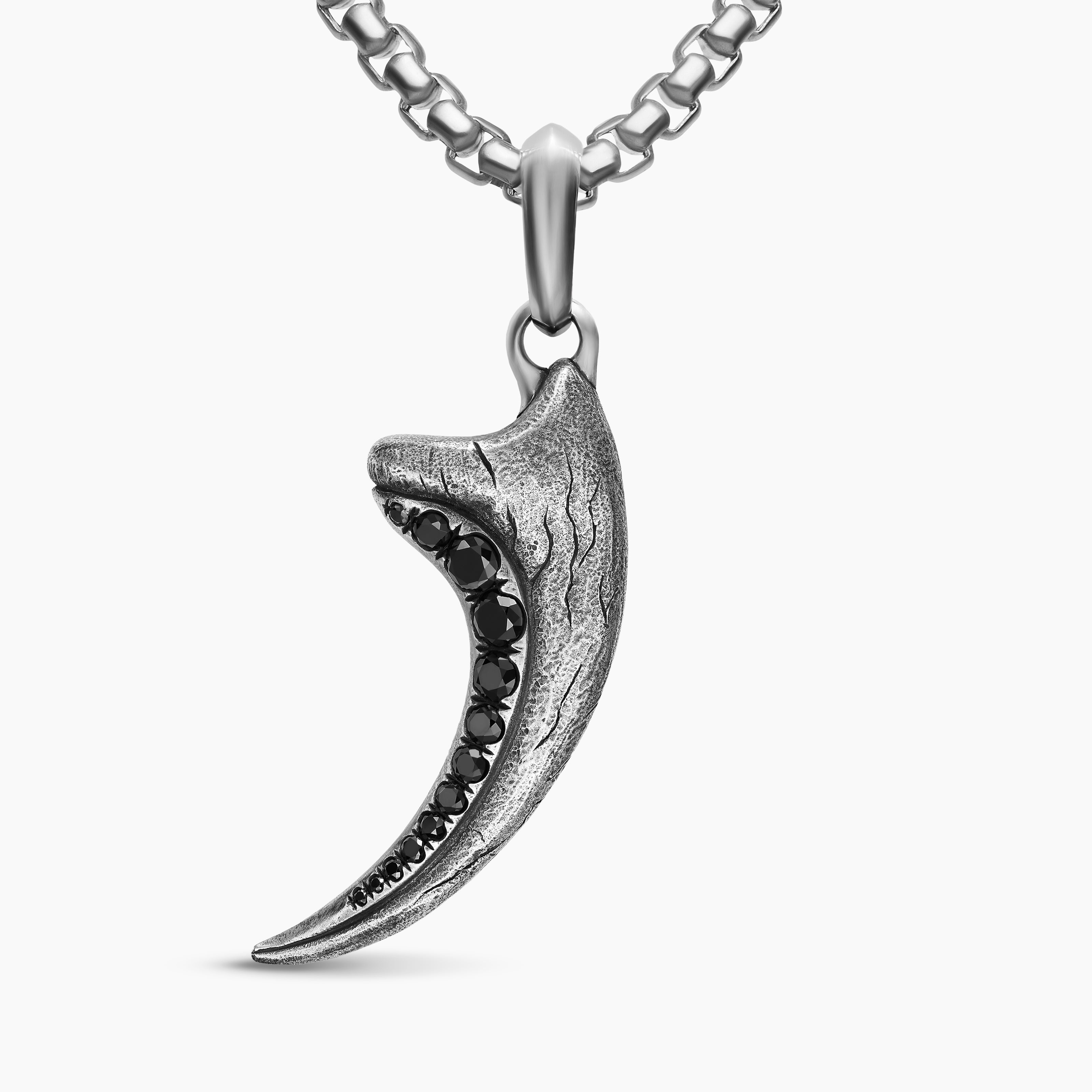 Mens Raptor Claw Amulet in Sterling Silver with Black Diamonds, 36.2mm