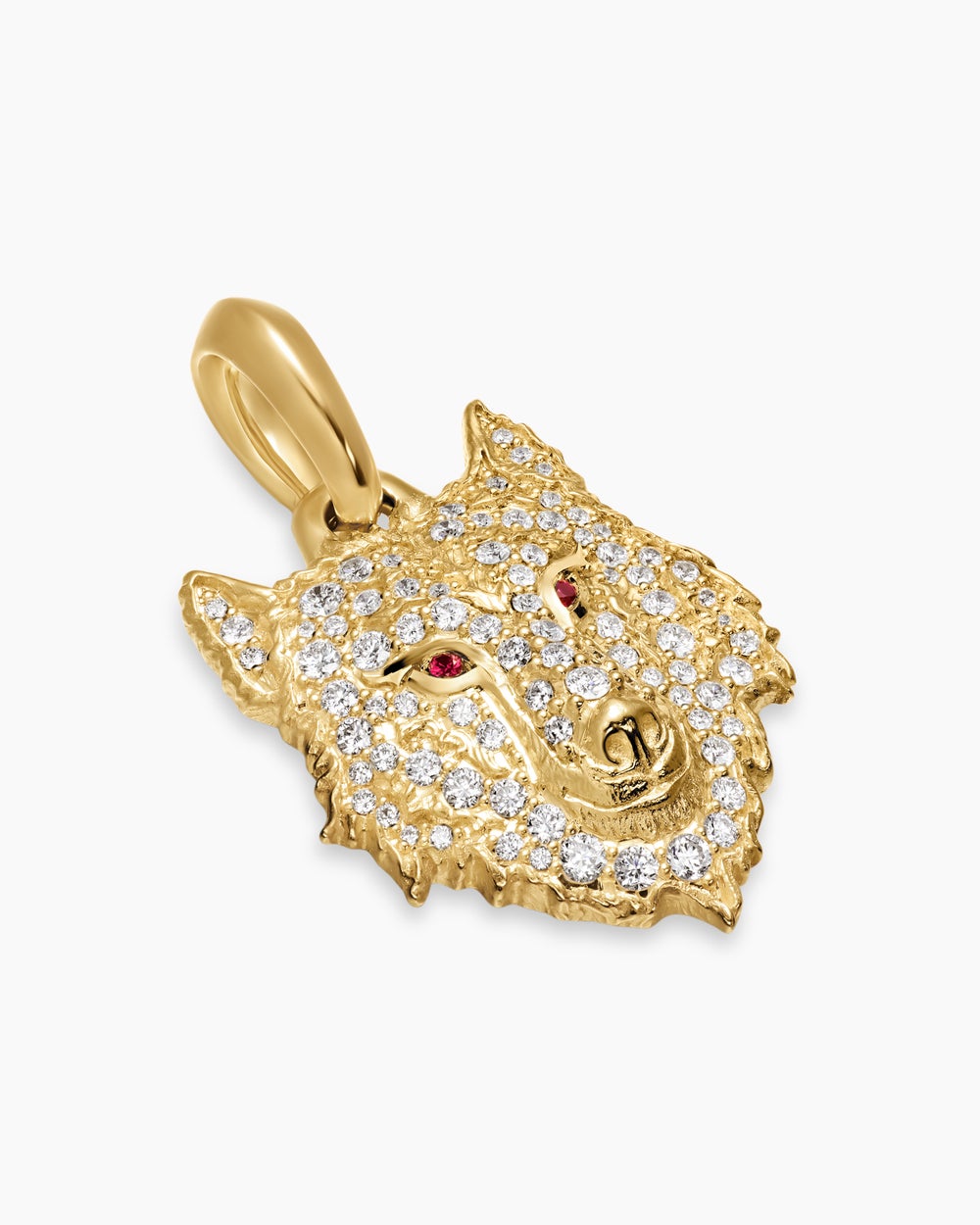 Mens Petrvs® Wolf Amulet in 18K Yellow Gold with Rubies and Diamonds, 26mm