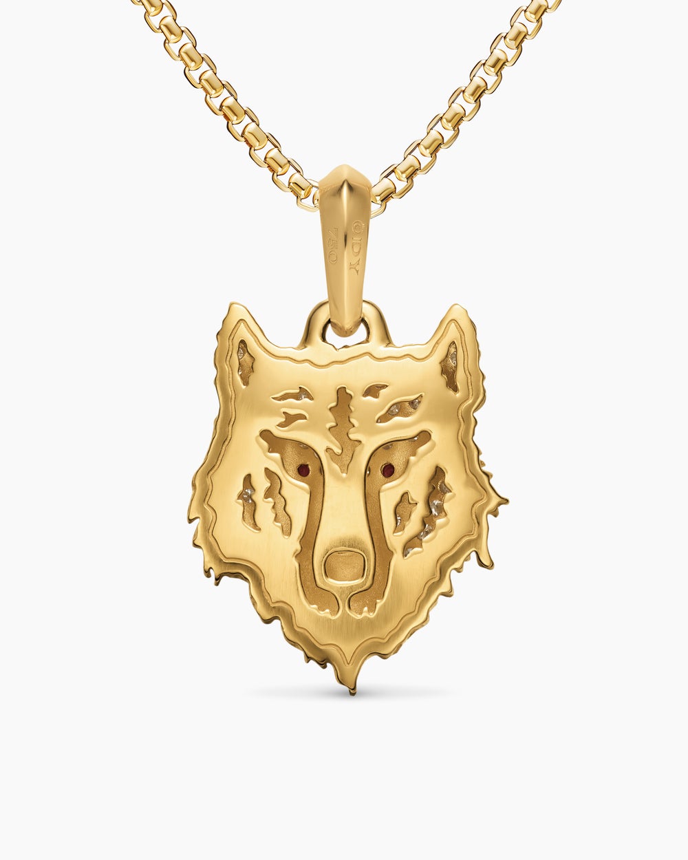 Mens Petrvs® Wolf Amulet in 18K Yellow Gold with Rubies and Diamonds, 26mm