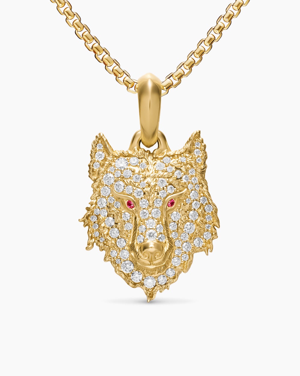 Mens Petrvs® Wolf Amulet in 18K Yellow Gold with Rubies and Diamonds, 26mm