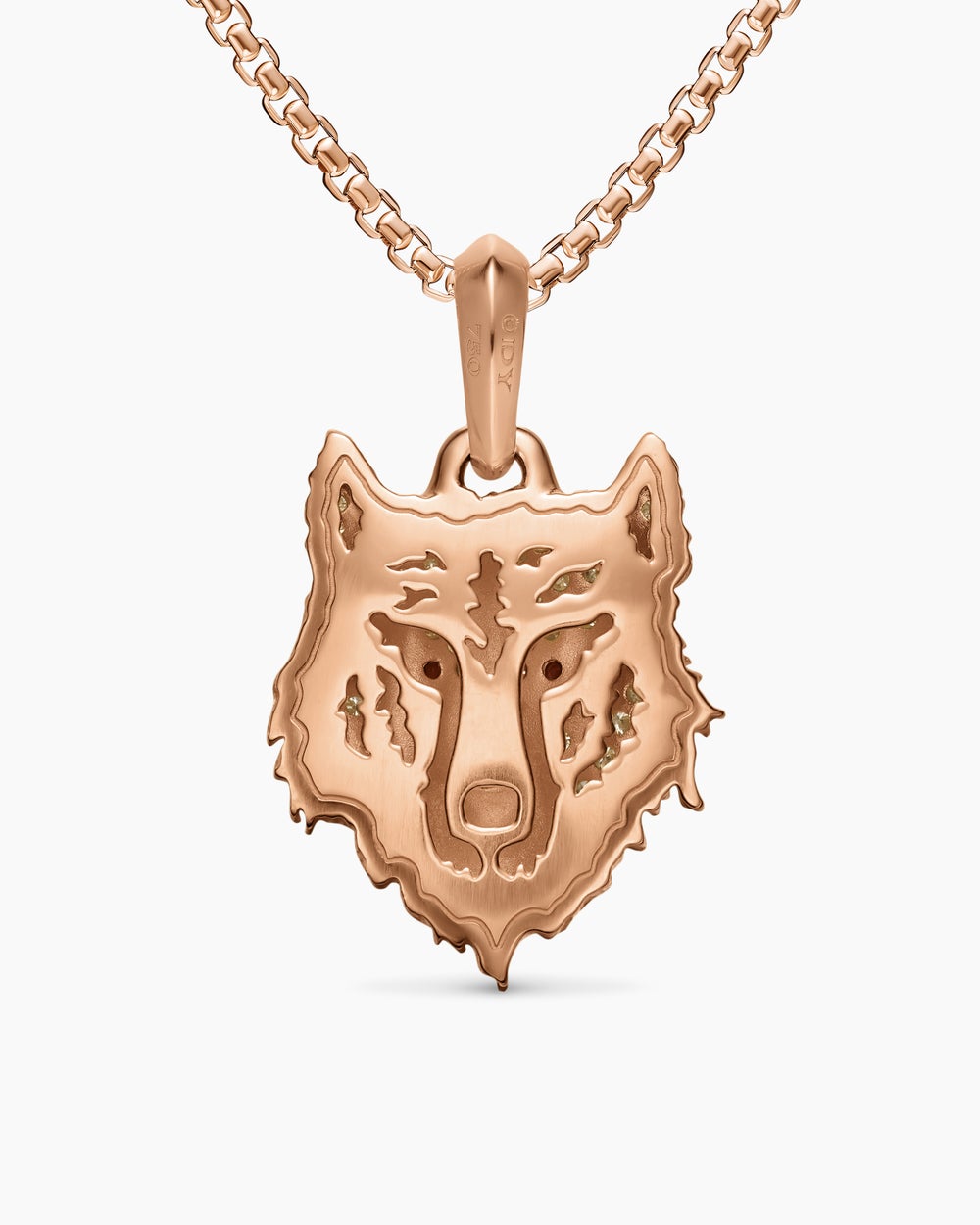 Mens Petrvs® Wolf Amulet in 18K Rose Gold with Rubies and Cognac Diamonds, 26mm