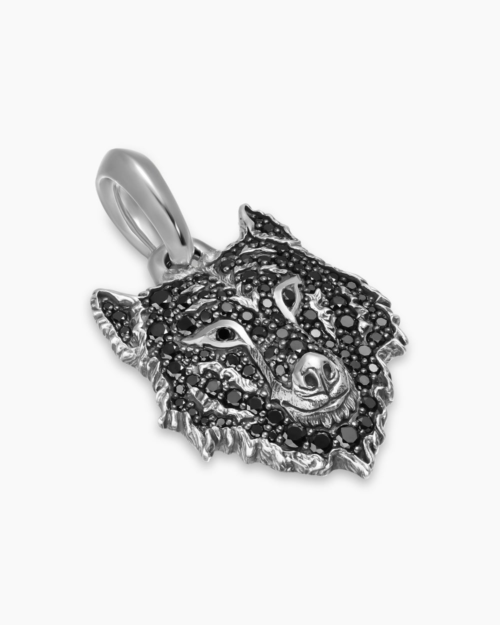 Mens Petrvs® Wolf Amulet in Sterling Silver with Black Diamonds, 26mm