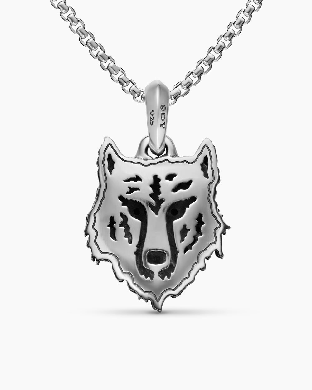 Mens Petrvs® Wolf Amulet in Sterling Silver with Black Diamonds, 26mm