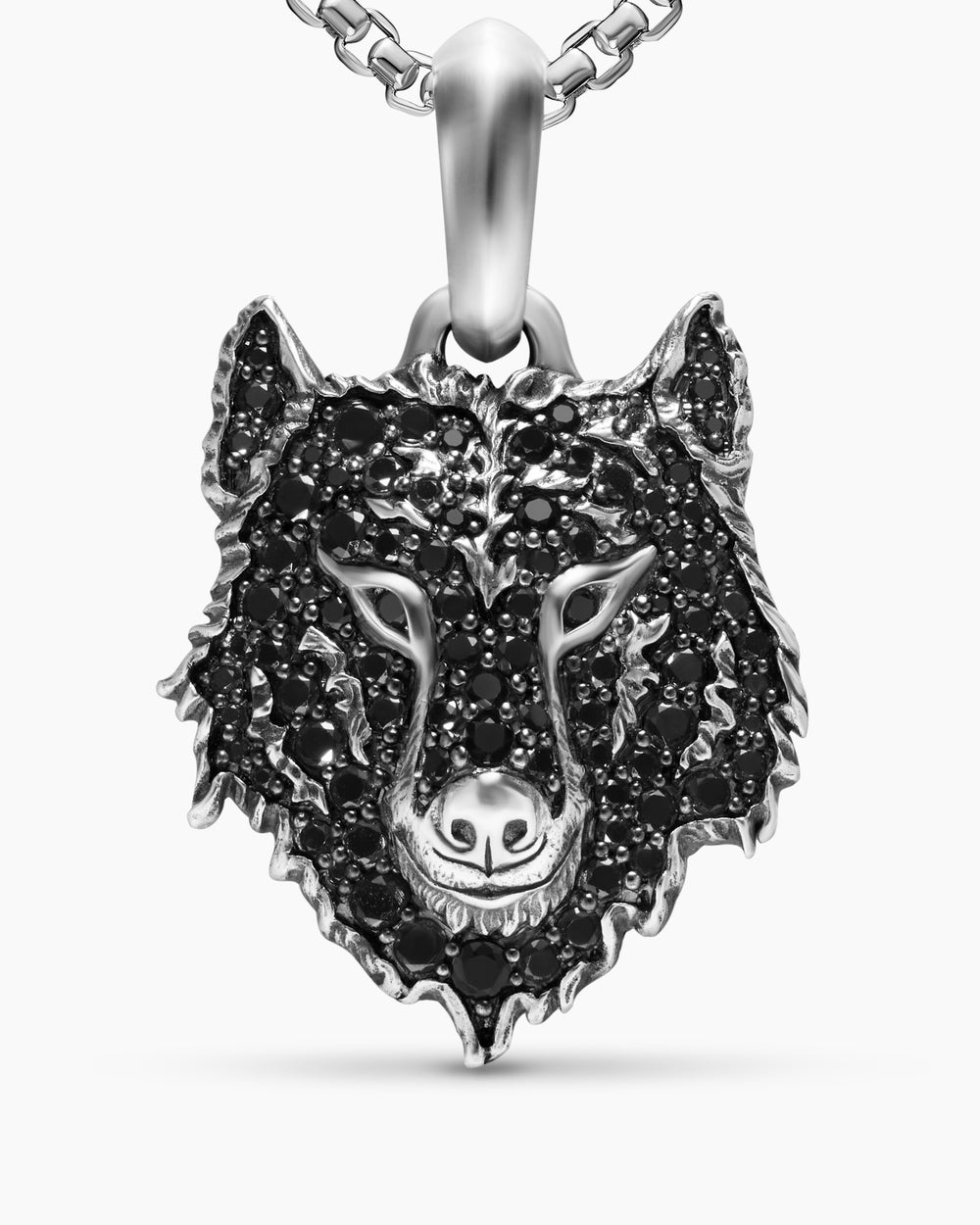 Mens Petrvs® Wolf Amulet in Sterling Silver with Black Diamonds, 26mm