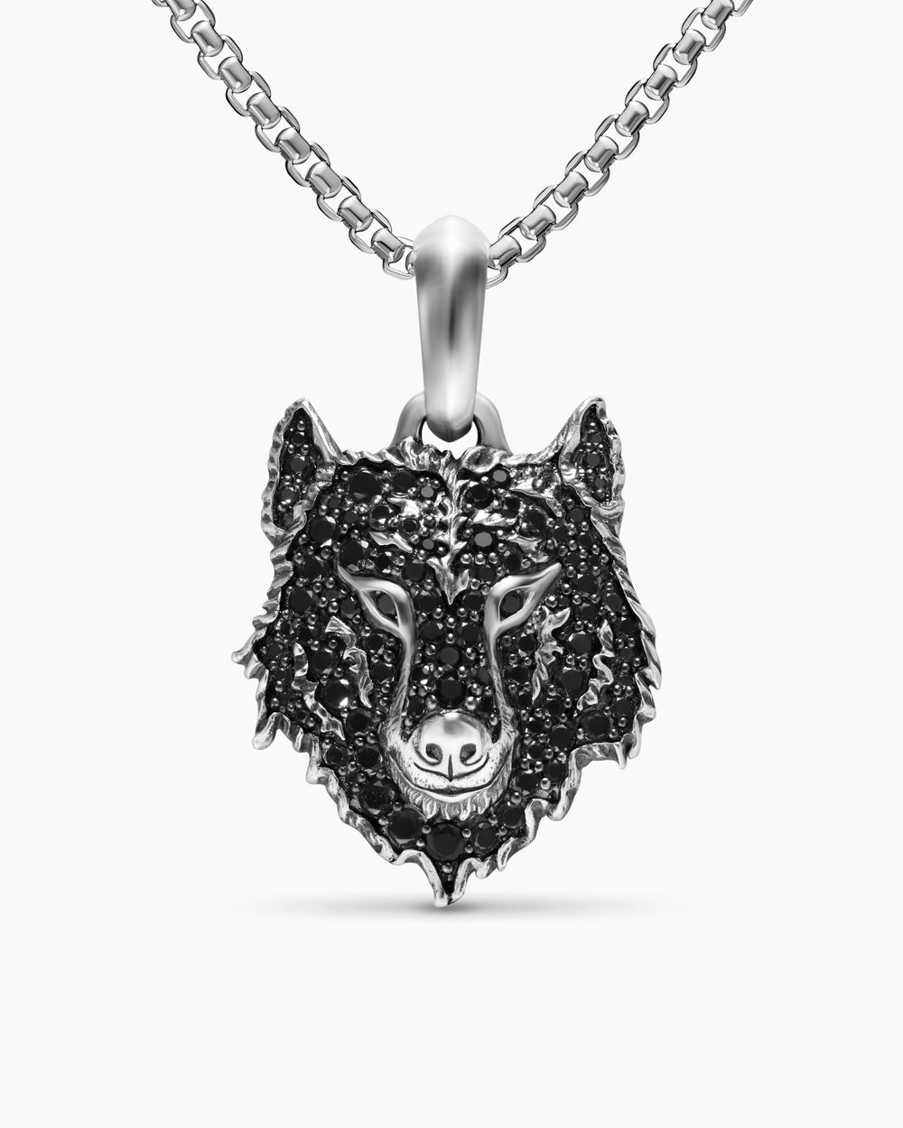 Mens Petrvs® Wolf Amulet in Sterling Silver with Black Diamonds, 26mm
