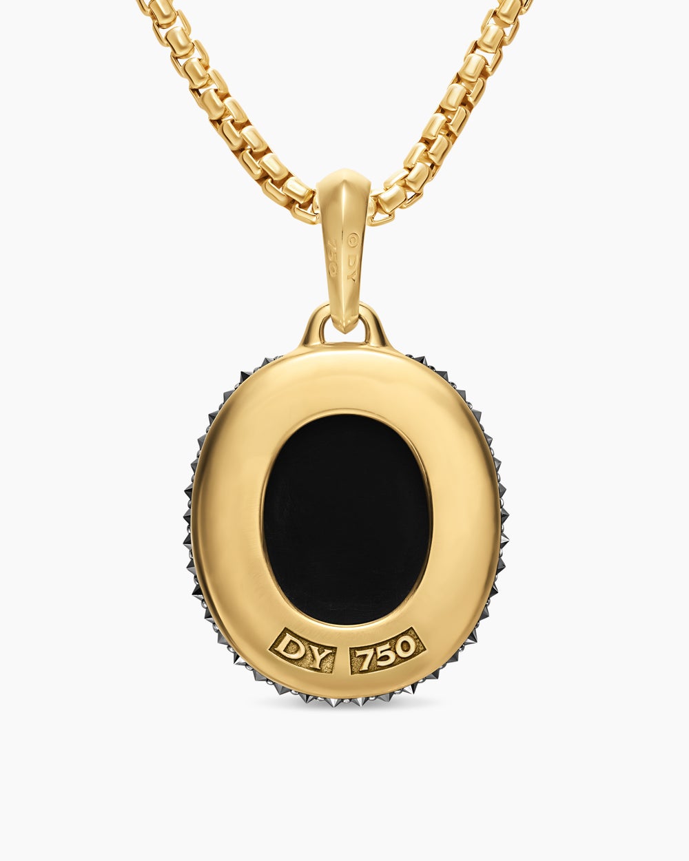 Mens Memento Mori Skull Amulet in 18K Yellow Gold with Banded Agate and Black Diamonds, 24mm