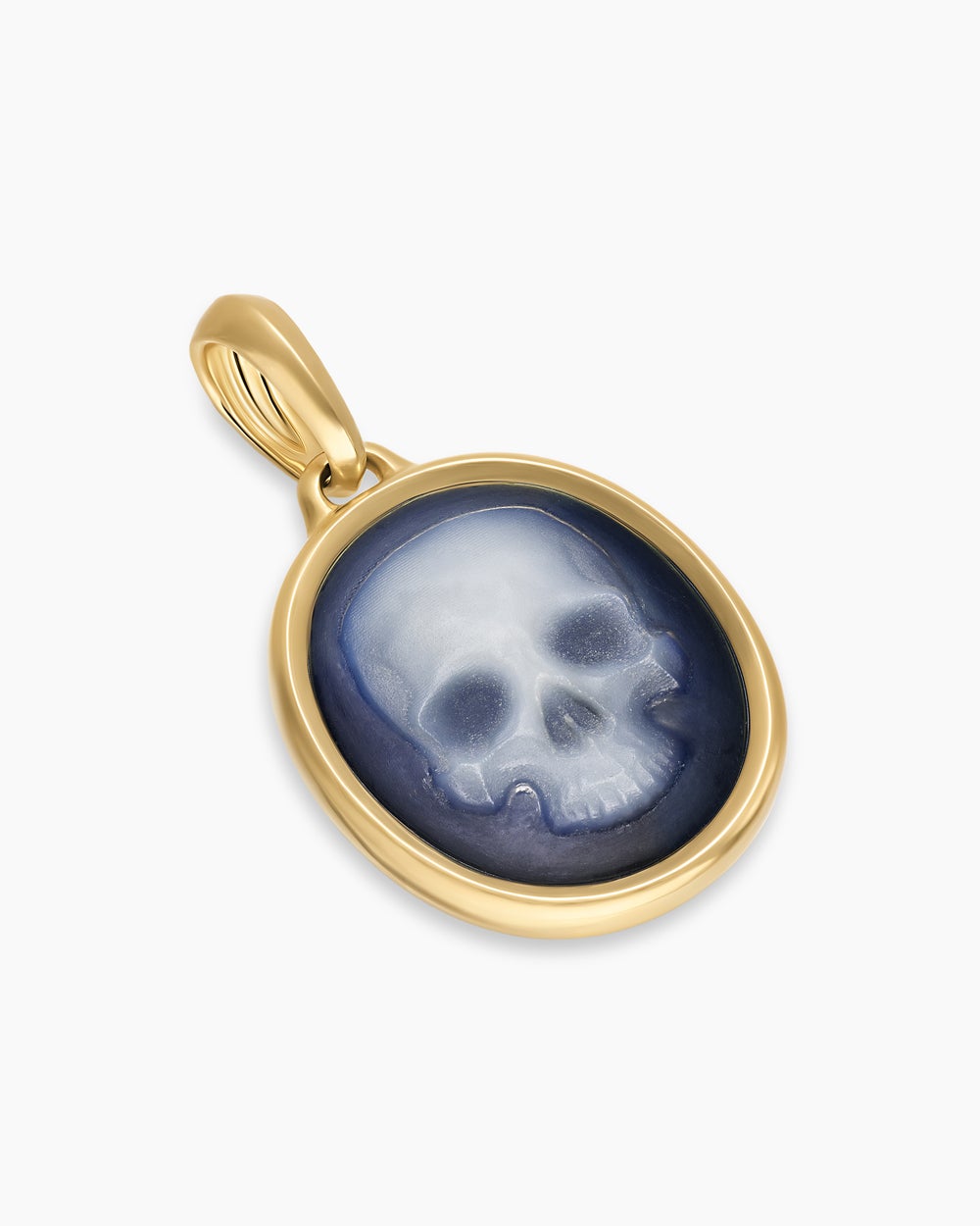 Mens Memento Mori Skull Amulet in 18K Yellow Gold with Banded Agate, 24mm