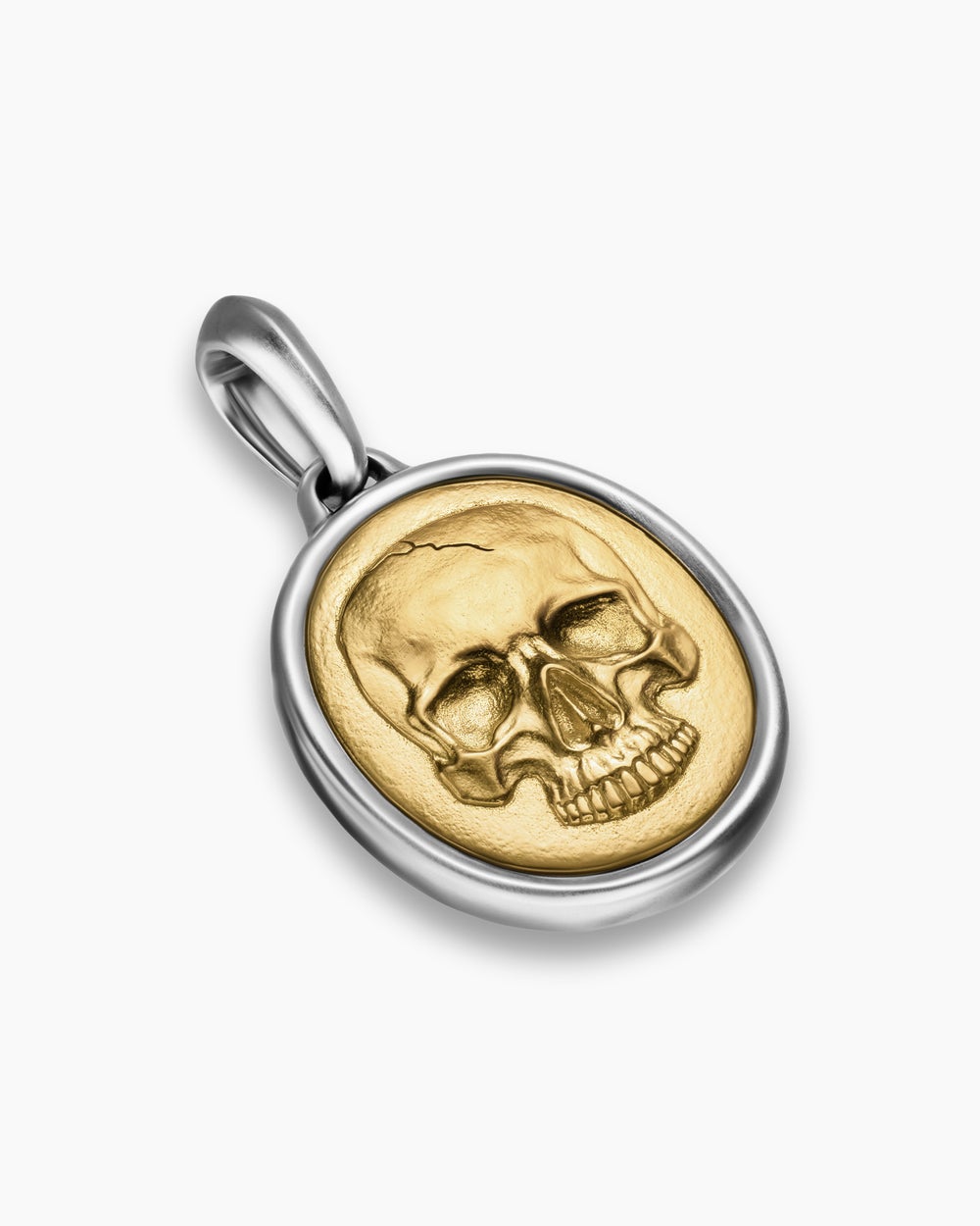 Mens Memento Mori Skull Amulet in Sterling Silver with 14K Yellow Gold, 24mm