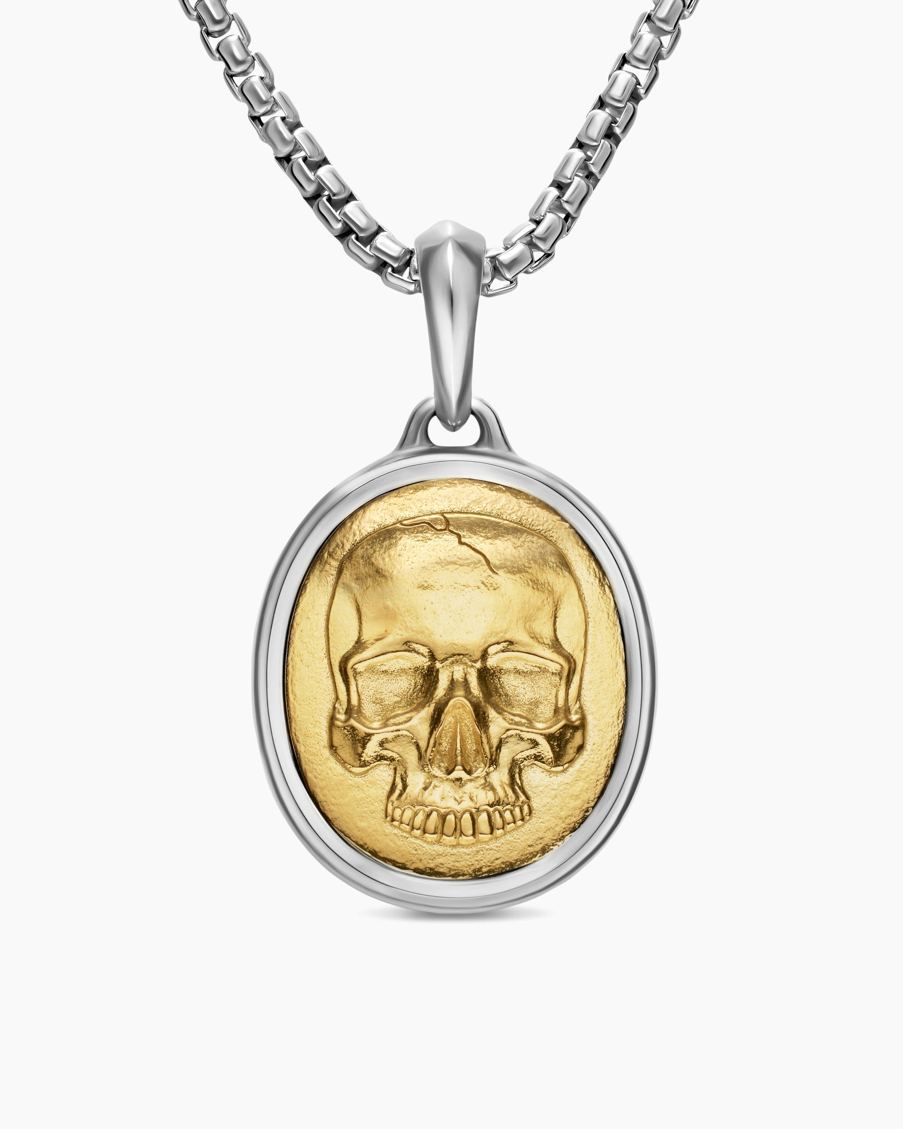 Memento Mori Skull Amulet in Sterling Silver with 14ct Yellow Gold, 24mm