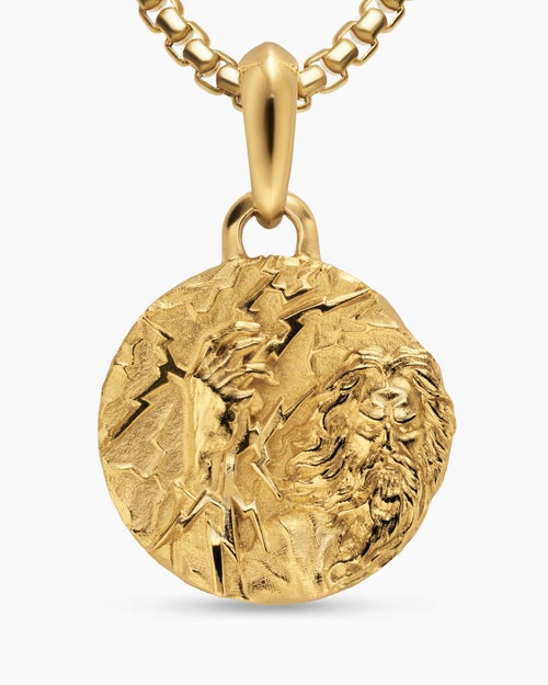 Mens Zeus Amulet in 18K Yellow Gold, 24mm
