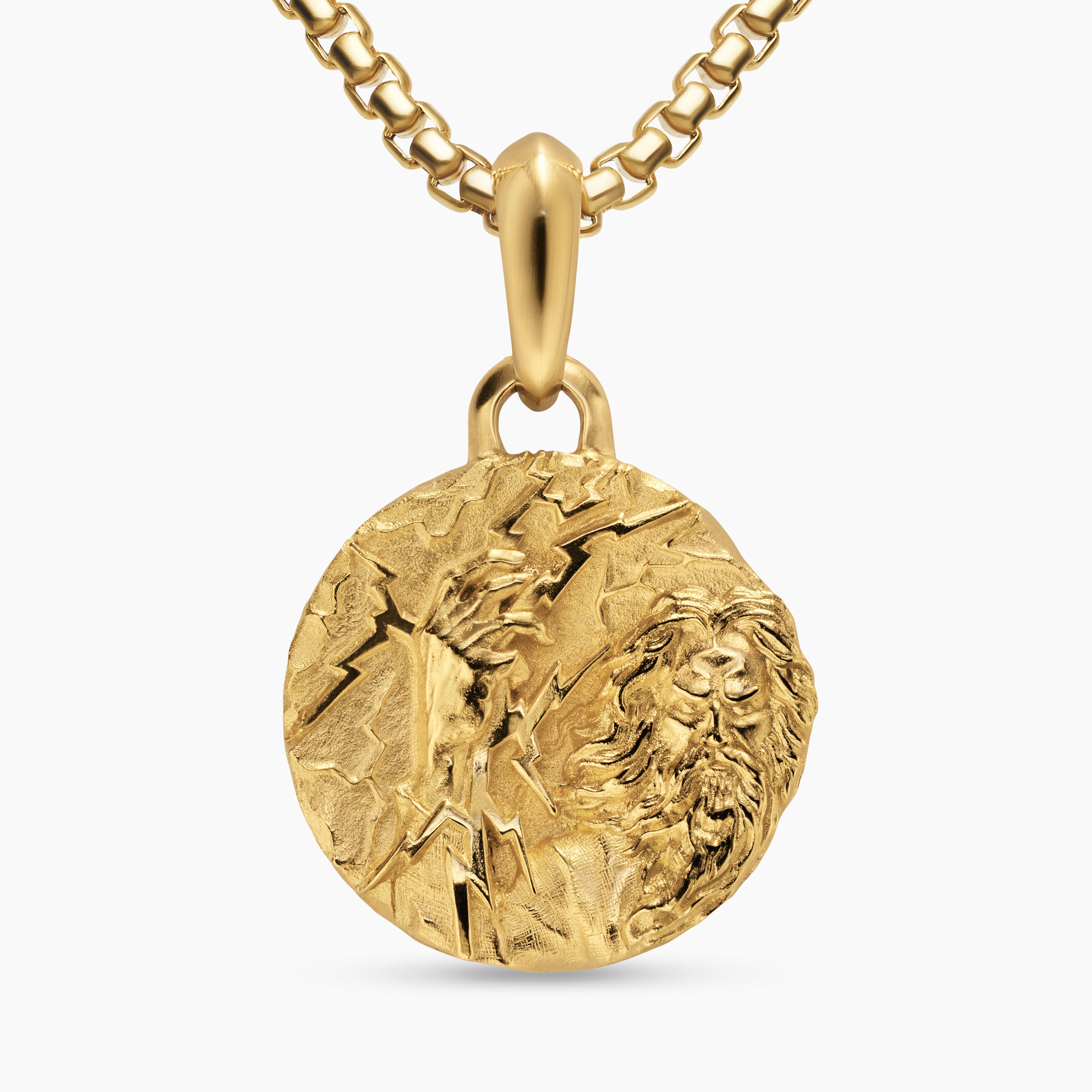 Mens Zeus Amulet in 18K Yellow Gold, 24mm