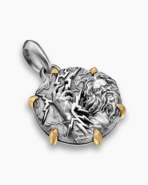 Mens Zeus Amulet in Sterling Silver with 18K Yellow Gold, 26.4mm