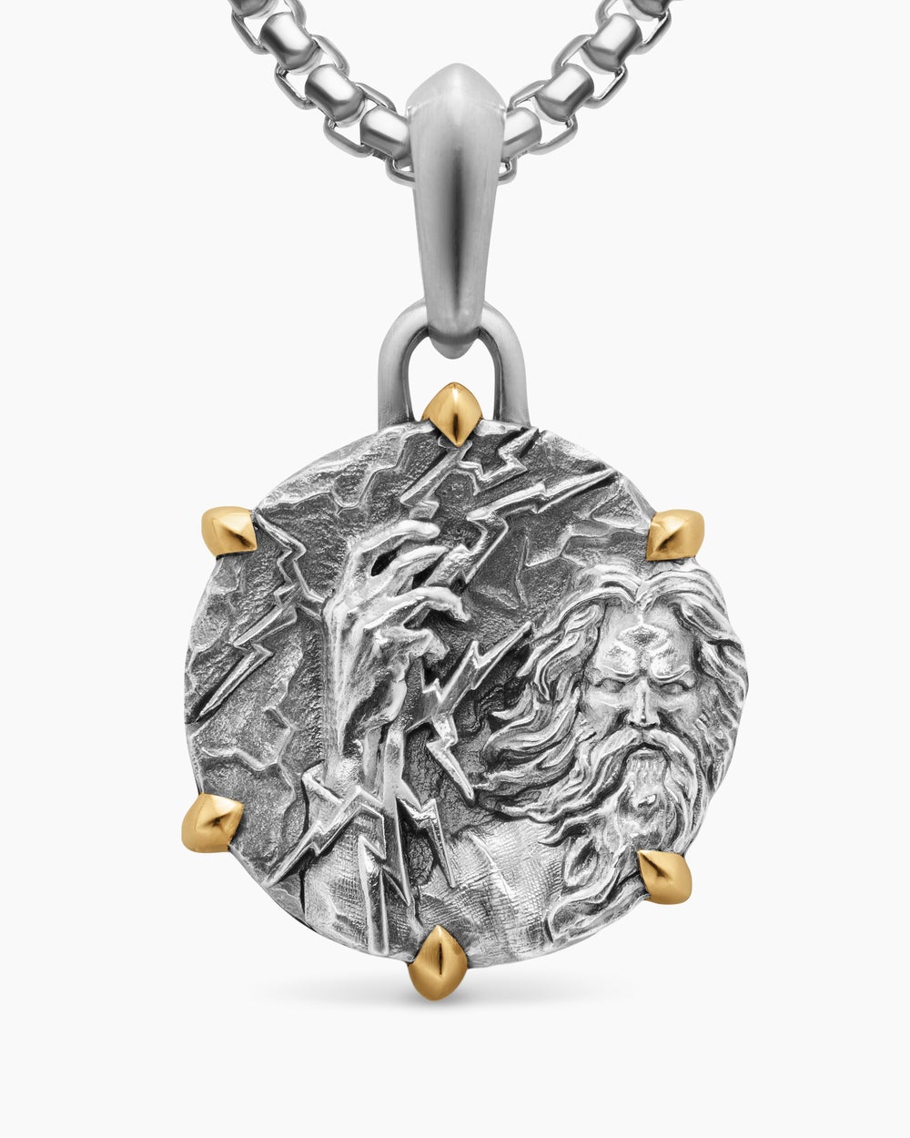 Mens Zeus Amulet in Sterling Silver with 18K Yellow Gold, 26.4mm