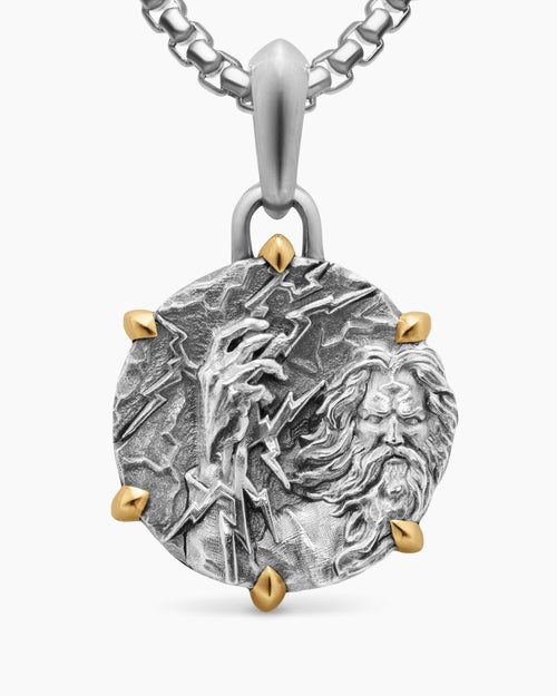 Mens Zeus Amulet in Sterling Silver with 18K Yellow Gold, 26.4mm