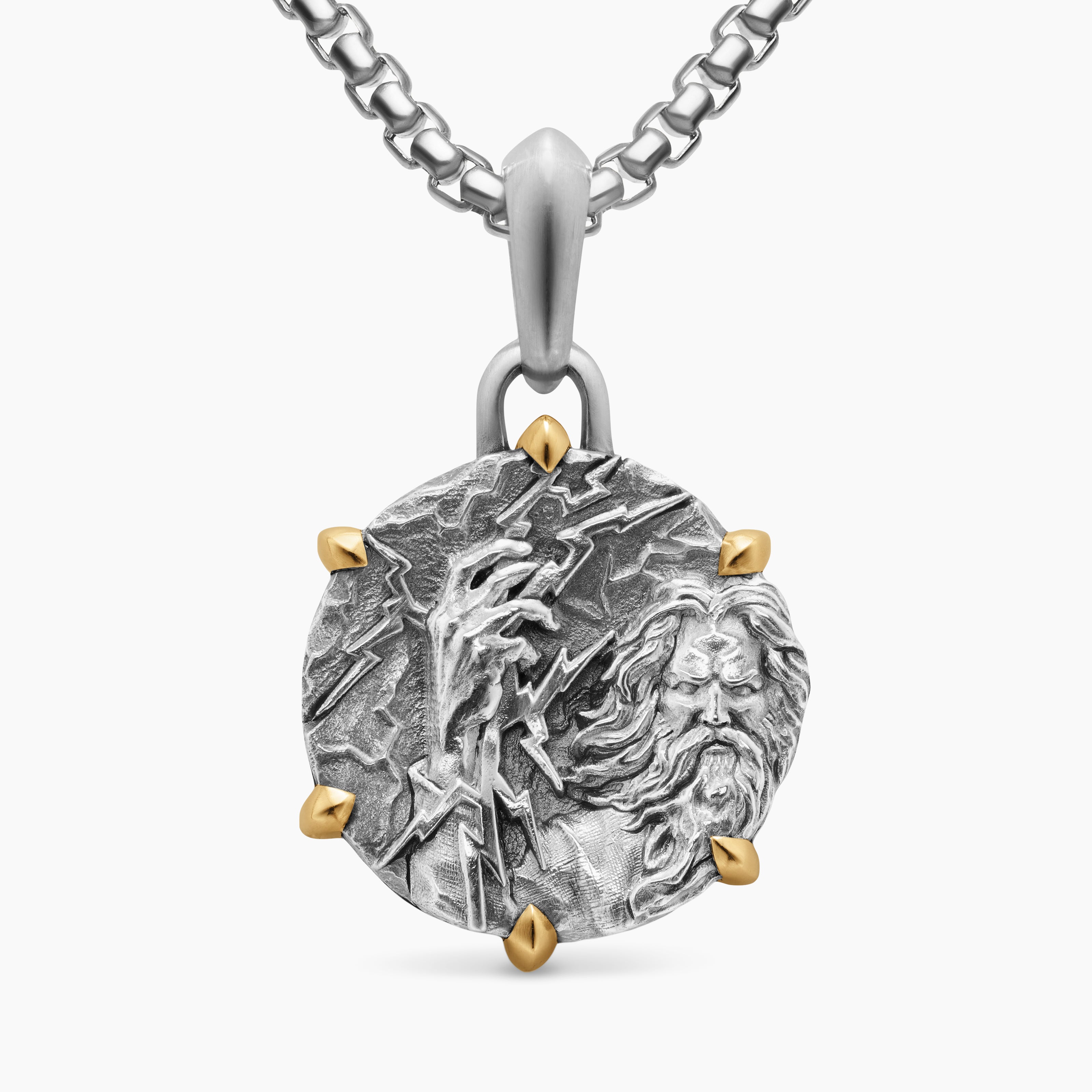 Amulette Zeus en argent massif avec or jaune 18 carats, 26,4 mm homme 