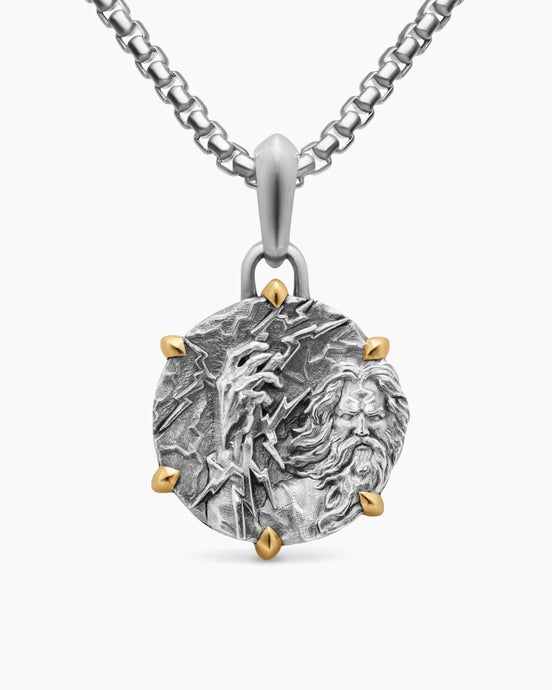 Zeus Amulet in Sterling Silver with 18K Yellow Gold, 26.4mm