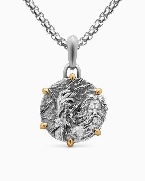 Mens Zeus Amulet in Sterling Silver with 18K Yellow Gold, 26.4mm