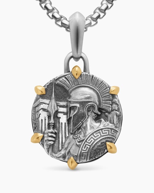 Mens Ares Amulet in Sterling Silver with 18K Yellow Gold, 26.4mm