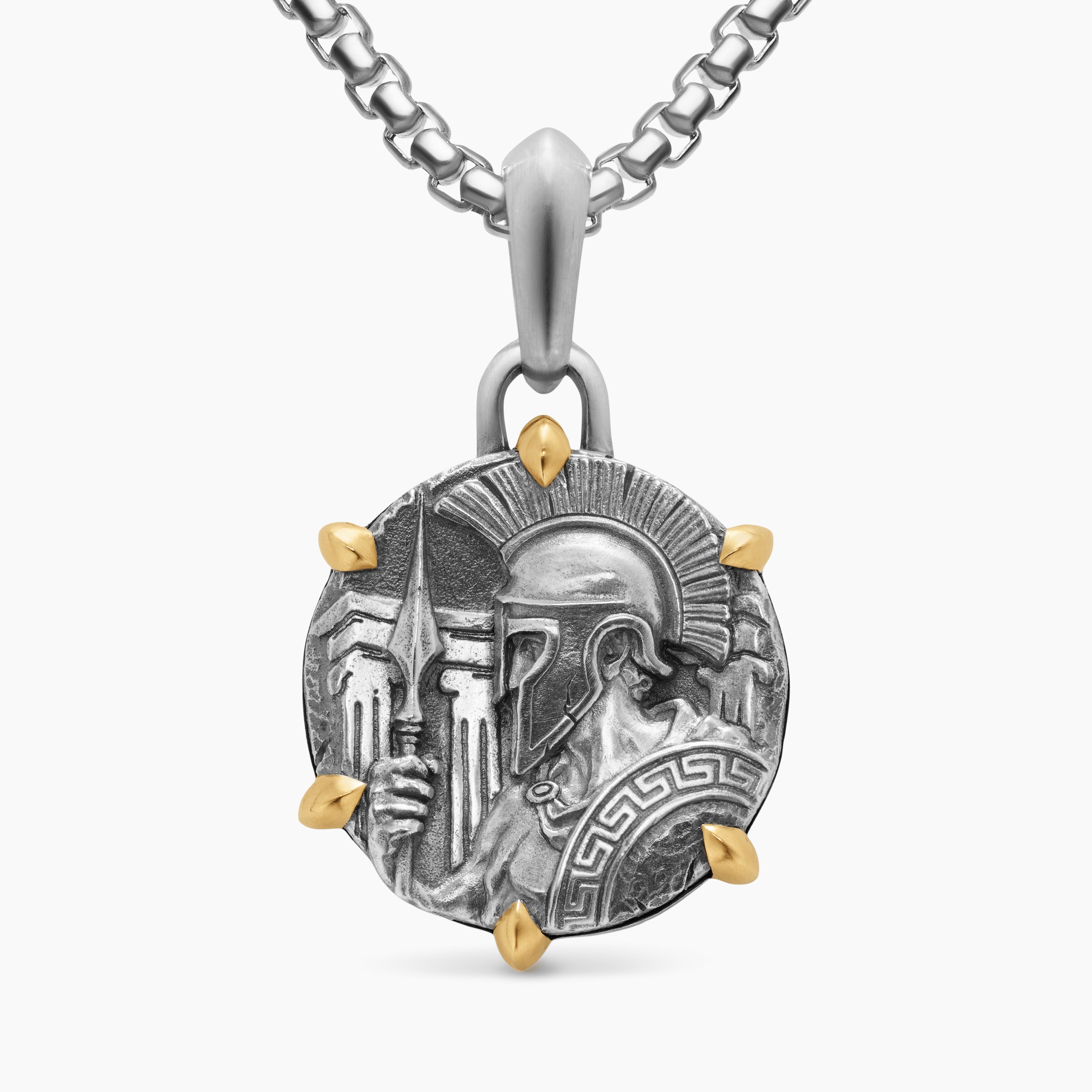 Amulette Ar&egrave;s en argent massif avec or jaune 18 carats, 26,4 mm homme 