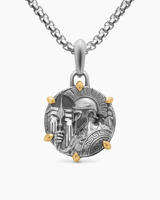 Ares Amulet in Sterling Silver with 18K Yellow Gold, 26.4mm