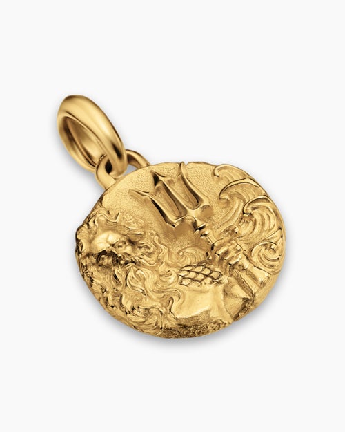 Mens Poseidon Amulet in 18K Yellow Gold, 24mm